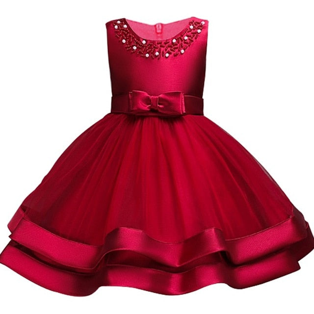 Kids Elegant Pearl Cake Princess Dress Girls Dresses For Wedding Evening Party Embroidery Flower Girl Dress Girl Clothes