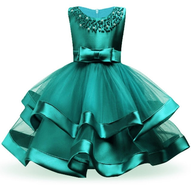 Kids Elegant Pearl Cake Princess Dress Girls Dresses For Wedding Evening Party Embroidery Flower Girl Dress Girl Clothes