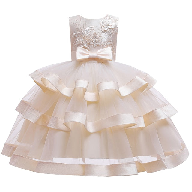 Kids Elegant Pearl Cake Princess Dress Girls Dresses For Wedding Evening Party Embroidery Flower Girl Dress Girl Clothes