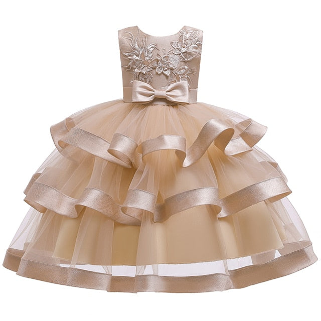 Kids Elegant Pearl Cake Princess Dress Girls Dresses For Wedding Evening Party Embroidery Flower Girl Dress Girl Clothes