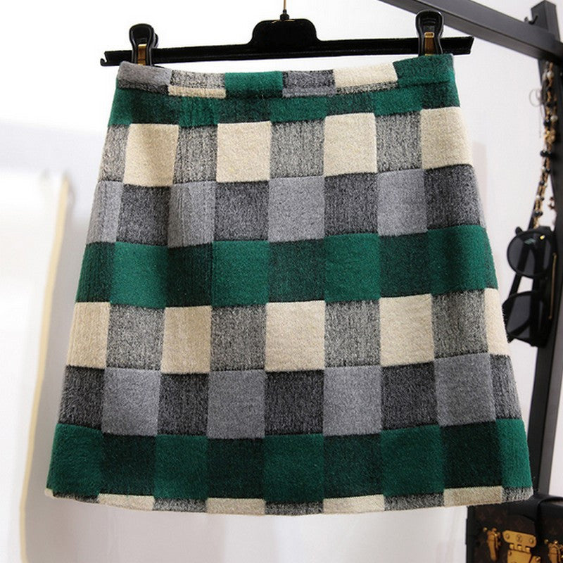 Plaid Skirt Women High Waist Skirts All-matched A Word Skirt Autumn Spring Plus Size Mini Casual