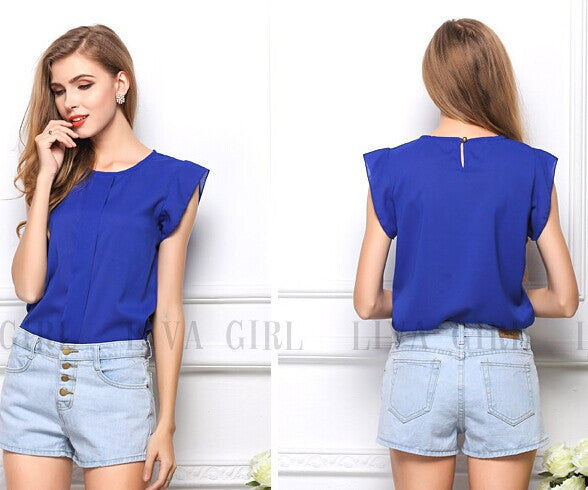 Online discount shop Australia - 4 Colors Womens Chiffon Clothing Lady Blouse/Shirt S-XL Sale New Fashion Ruffle Short Sleeve Tops OL Blouse
