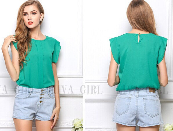 Online discount shop Australia - 4 Colors Womens Chiffon Clothing Lady Blouse/Shirt S-XL Sale New Fashion Ruffle Short Sleeve Tops OL Blouse