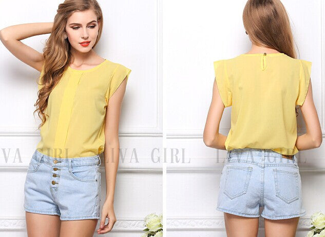 Online discount shop Australia - 4 Colors Womens Chiffon Clothing Lady Blouse/Shirt S-XL Sale New Fashion Ruffle Short Sleeve Tops OL Blouse