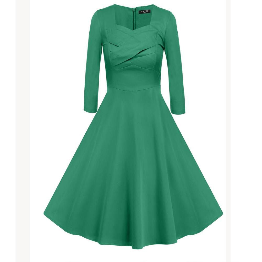 ACEVOG Brand 1950s Dress Autumn Spring 3/4 Sleeve Women Fashion Elegan