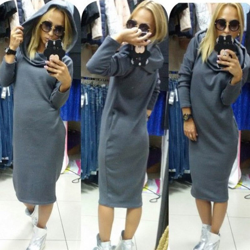 Online discount shop Australia - Long Sleeve Dress Sportswear Loose Long Hoodie Dress Fashion Casual Dresses Winter Plus Size Women Clothing Vestidos XXL