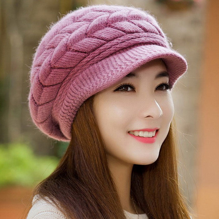 Online discount shop Australia - 8 Color Fall Beanies Knitted Hat Rabbit Fur Cap Snapback Cap Lady Female Brim stripe Skullies Women Hats