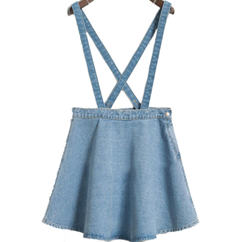 Online discount shop Australia - jean denim skirt thin umbrella big swing jeans skirt strap waist single buckle detachable suspenders skirts