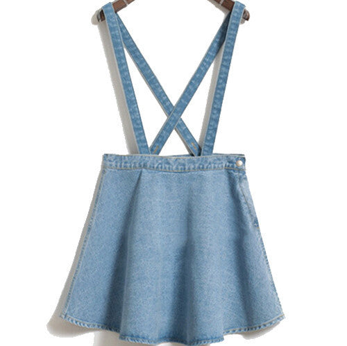 Online discount shop Australia - jean denim skirt thin umbrella big swing jeans skirt strap waist single buckle detachable suspenders skirts