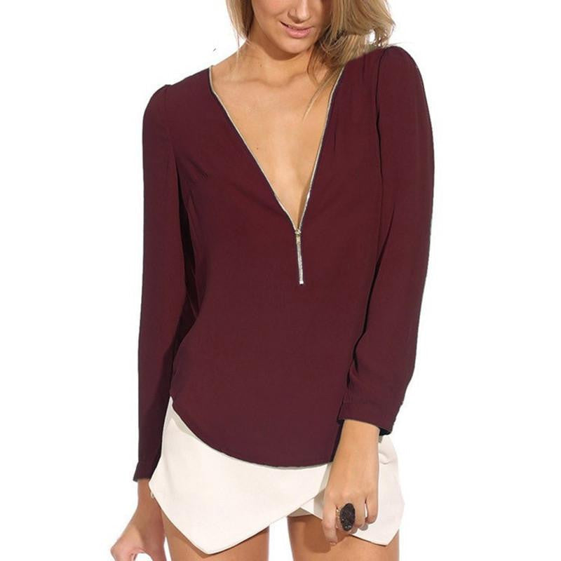 Women Shirts Style Deep V Neck Women Blouses Chiffon shirt Tops plus size