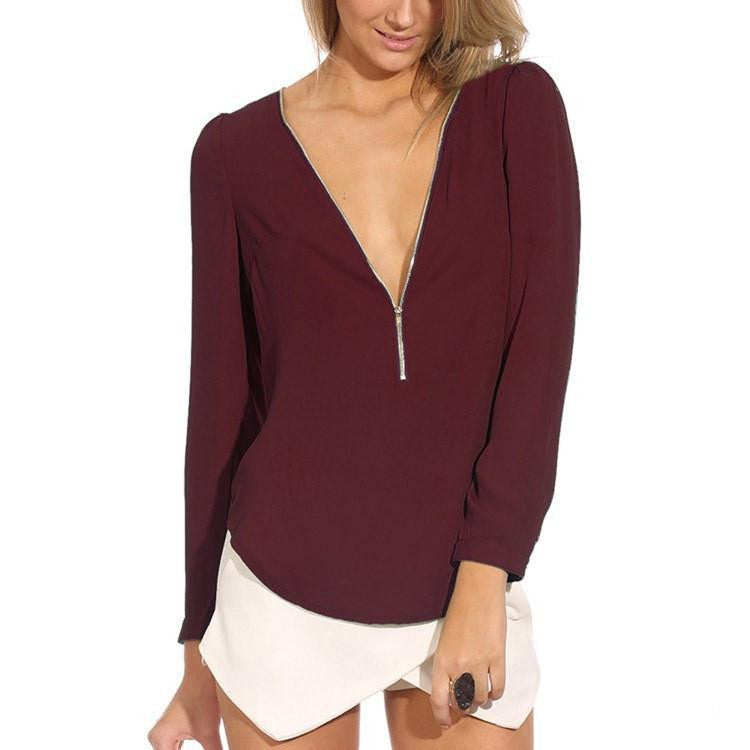 Women Shirts Style Deep V Neck Women Blouses Chiffon shirt Tops plus size