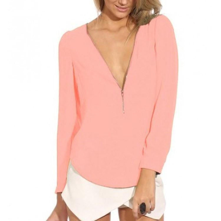 Women Shirts Style Deep V Neck Women Blouses Chiffon shirt Tops plus size