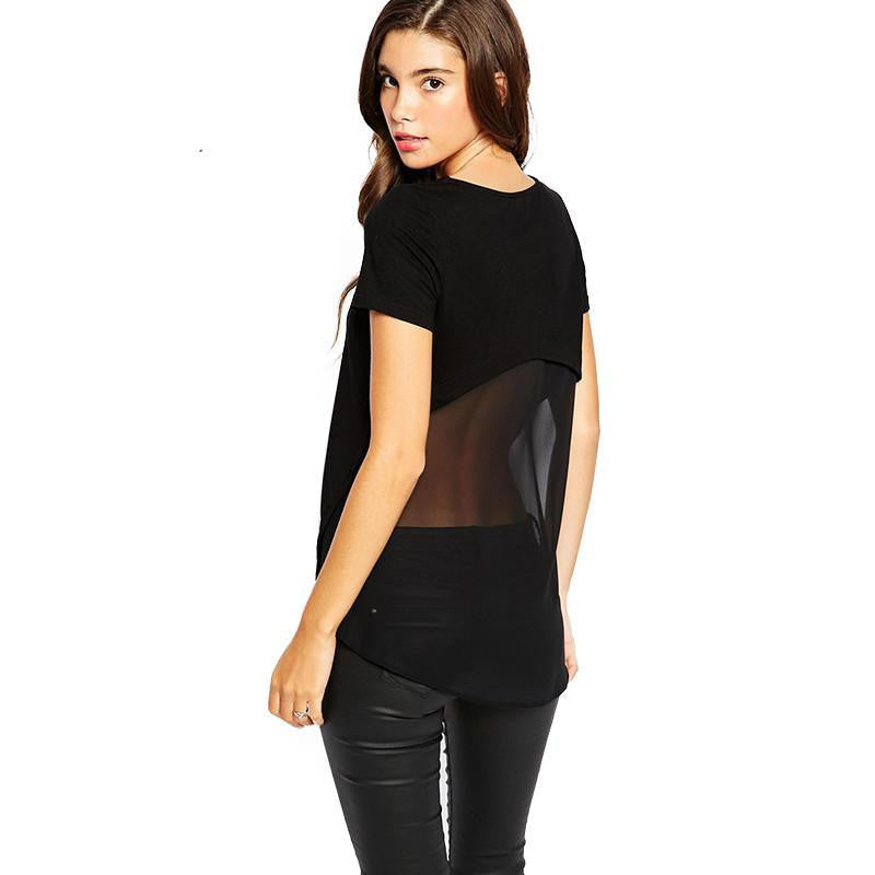 Semi Sheer sexy t-shirt mesh-shirts slim women tee for and T