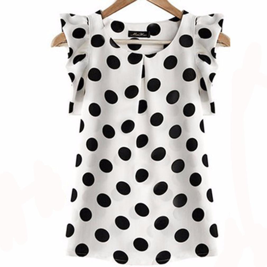 Women Clothing Chiffon Tops Casual Blouse Polka Dot Short-sleeve Shirt Blouse Female Chiffon