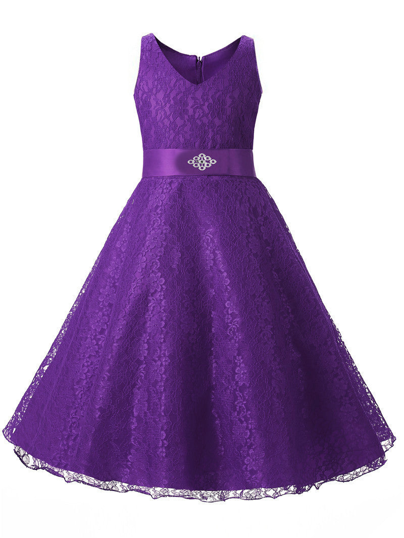 Online discount shop Australia - girl dress ceremony sleeveless V-neck princess dress teenagers girls school prom gowns dresses kids formal clothes