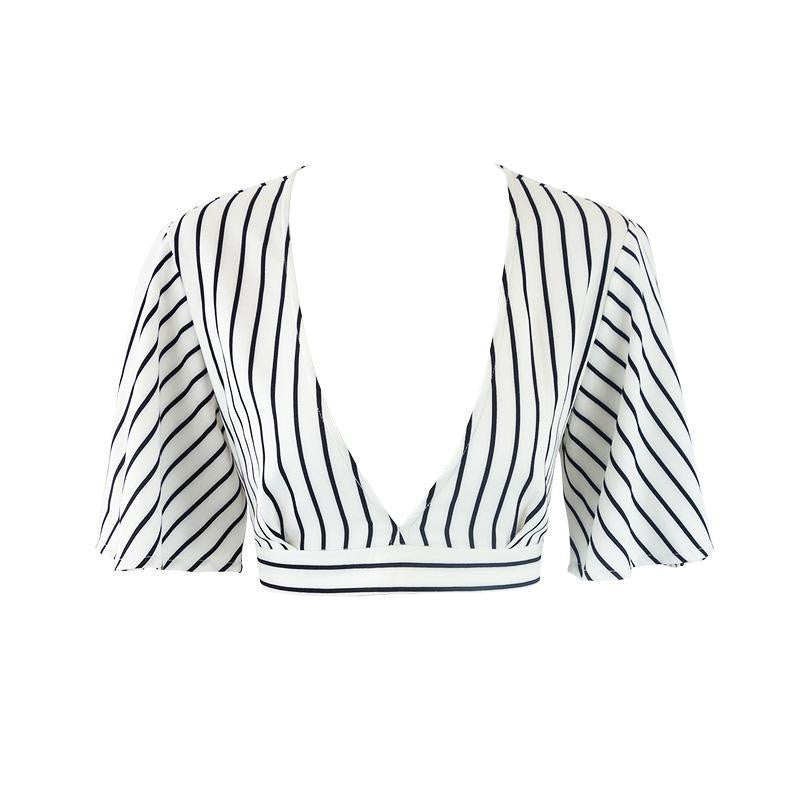 Simplee Striped deep v neck girls 90s boho cropped top sexy women fashion beachwear short crop tops
