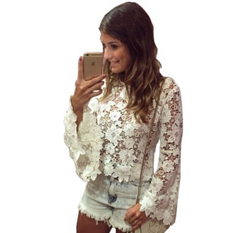 Women Clothing Lace Blouse Tops Female Shirts