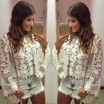Women Clothing Lace Blouse Tops Female Shirts