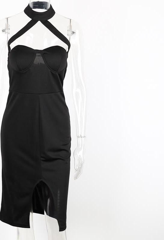 Simplee halter black summer dress Women evening party bodycon dress Girls elegant club high waist vestidos