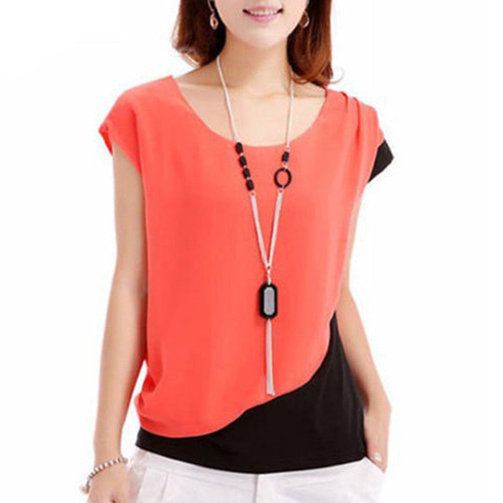 Online discount shop Australia - Chiffon Blouses Women New Casual Fashion Patchwork Short Sleeve Shirt Tops WTS480