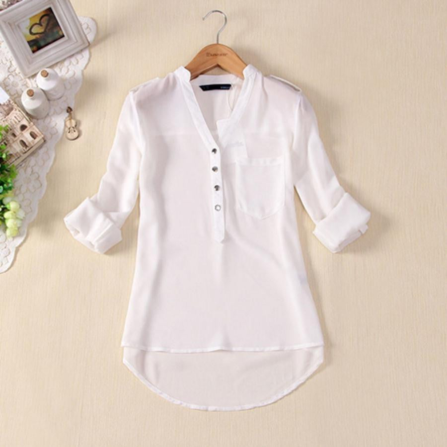 Women Chiffon Blouse Shirts Womens Tops Fashion Style Clothing Short Sleeve Plus Size S-3XL