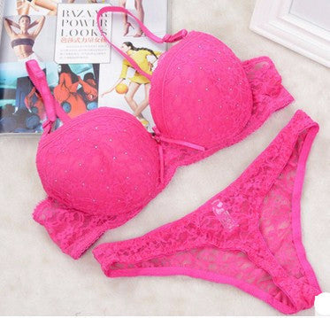Lace Drill Bra Set Women Plus Size Push Up Underwear Set Bra And Thong Set 34 36 38 40 ABC Cup For Female