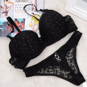 Lace Drill Bra Set Women Plus Size Push Up Underwear Set Bra And Thong Set 34 36 38 40 ABC Cup For Female