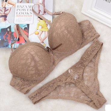 Lace Drill Bra Set Women Plus Size Push Up Underwear Set Bra And Thong Set 34 36 38 40 ABC Cup For Female