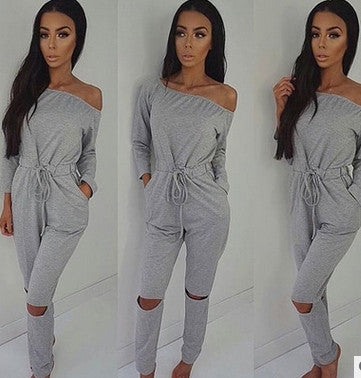 Off Shoulder Jumpsuits Long Sleeve Slim Rompers Womens Jumpsuit Club Party Jumpsuits Hole Playsuits for Women