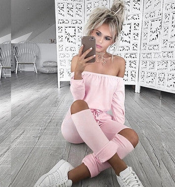 Off Shoulder Jumpsuits Long Sleeve Slim Rompers Womens Jumpsuit Club Party Jumpsuits Hole Playsuits for Women