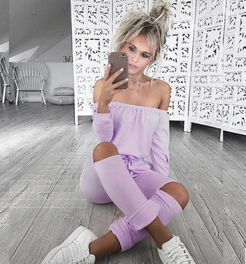 Off Shoulder Jumpsuits Long Sleeve Slim Rompers Womens Jumpsuit Club Party Jumpsuits Hole Playsuits for Women