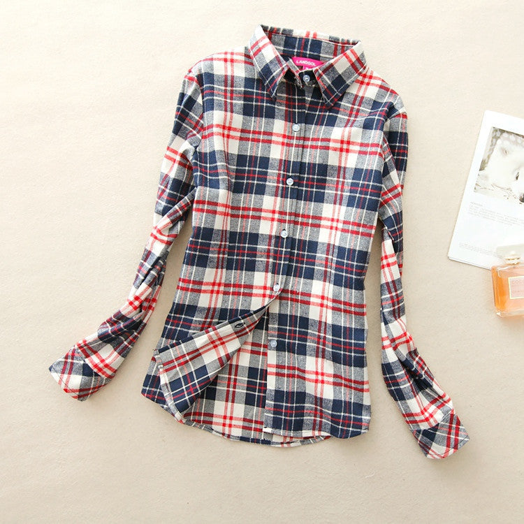 Online discount shop Australia - Fashion Women Flannel Plaid Shirt Plus Size Blouses Female Long Sleeve shirt Ladies Tops 20 Colors