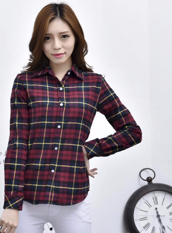 Online discount shop Australia - Fashion Women Flannel Plaid Shirt Plus Size Blouses Female Long Sleeve shirt Ladies Tops 20 Colors