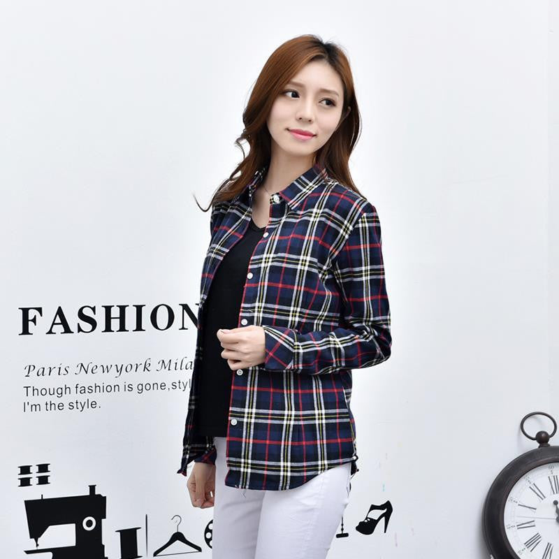 Online discount shop Australia - Fashion Women Flannel Plaid Shirt Plus Size Blouses Female Long Sleeve shirt Ladies Tops 20 Colors