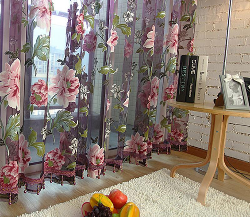 purple floral tulle in sheer curtains for living room the bedroom kitchen shade window treatment curtain blinds panel