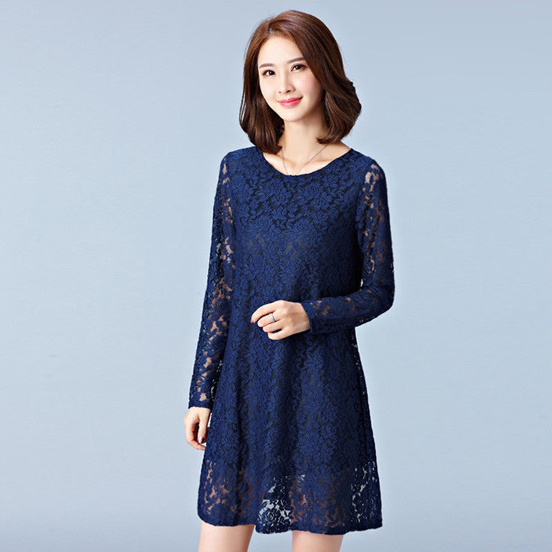 Online discount shop Australia - Dresses Plus Size Women Clothing Hollow Out Lace Dress Long Sleeve Ladies Office Dress Black #F139