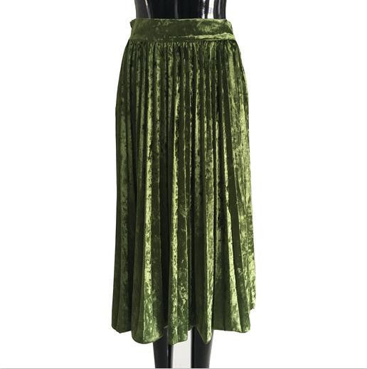 Online discount shop Australia - Metal Color Pleated Velvet Skirt Women High Waist New Fashion Clothing