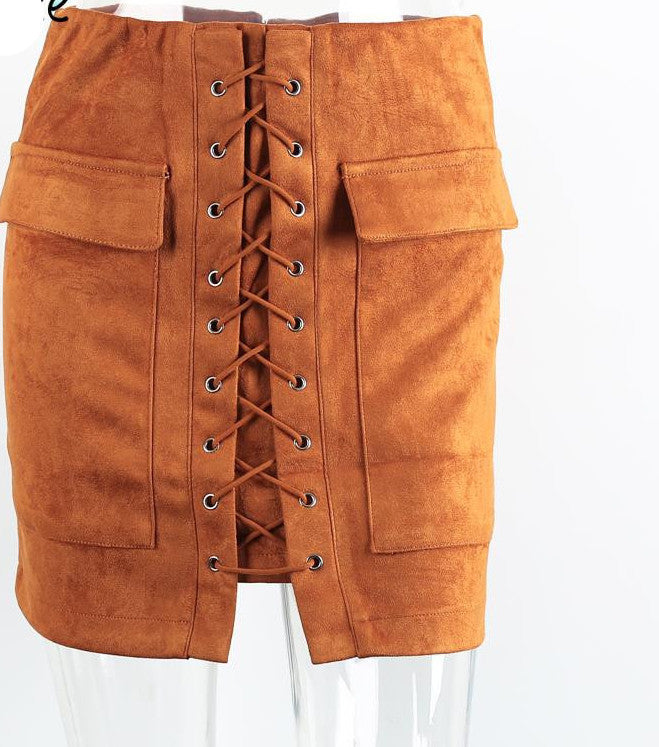 Online discount shop Australia - lace up suede leather women skirt 90's Vintage pocket preppy short skirt Winter high waist casual skirts