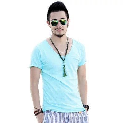 Online discount shop Australia - Men's Exclusive Pretty Tops V Neck Shorts Sleeve T Shirts Stunning Cut Off Border New Style #Q001