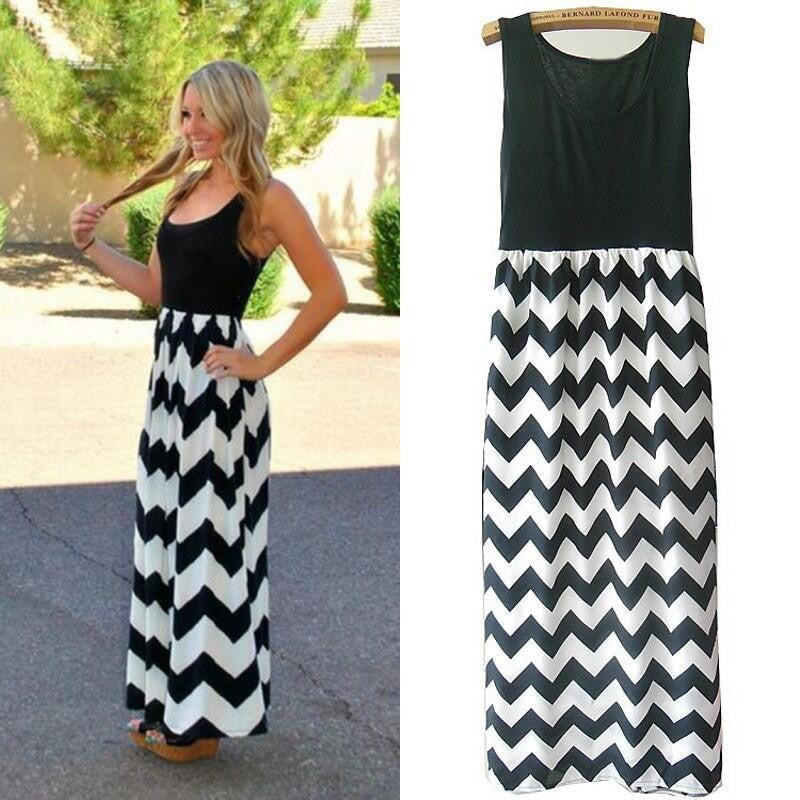 Women Summer Beach Boho Maxi Dress High Brand Striped Print Long Dresses Feminine Plus Size