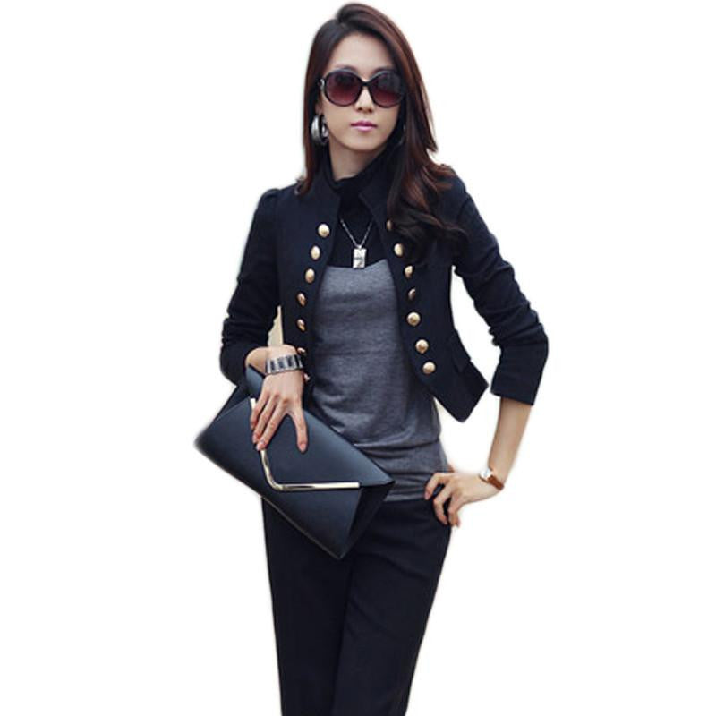 Online discount shop Australia - GZDL Women Double Breasted Jacket Long Sleeve Button Slim Fitted Cropped Top Casual Cardigan Coat Outerwear CL1076