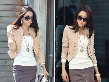 Online discount shop Australia - GZDL Women Double Breasted Jacket Long Sleeve Button Slim Fitted Cropped Top Casual Cardigan Coat Outerwear CL1076