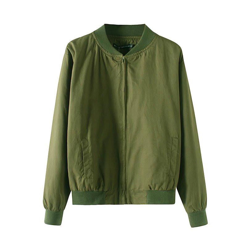 Women Bomber Jacket Boy Friend Aviator Jacket Coat Fashion Army Green Black Women Slim Long Sleeve Basic Coats Outerwear