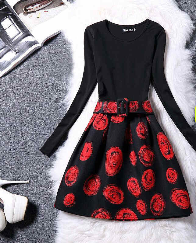 Print Dress Women Brand Long Sleeve Ladies Casual Dresses Woman