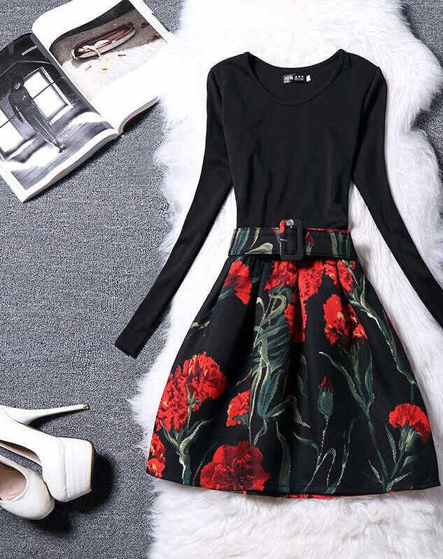 Print Dress Women Brand Long Sleeve Ladies Casual Dresses Woman