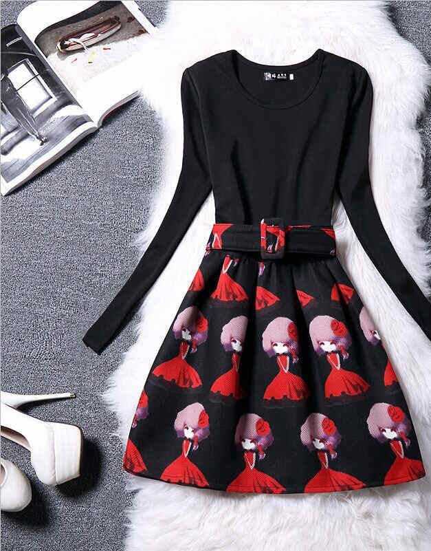 Print Dress Women Brand Long Sleeve Ladies Casual Dresses Woman