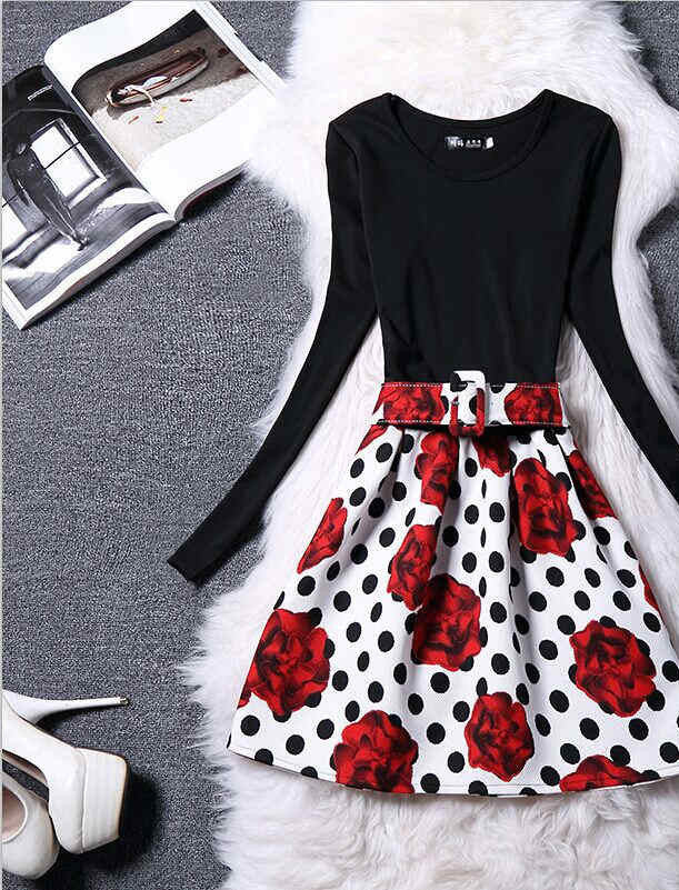 Print Dress Women Brand Long Sleeve Ladies Casual Dresses Woman