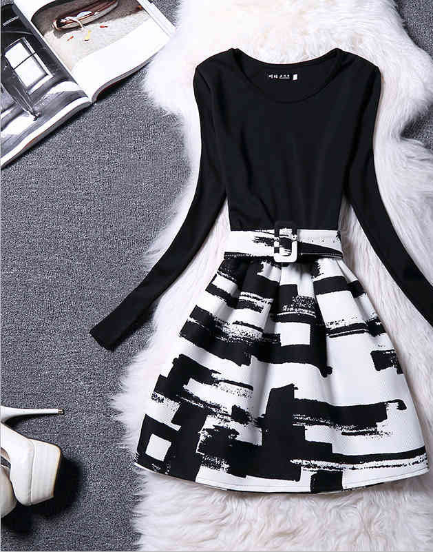 Print Dress Women Brand Long Sleeve Ladies Casual Dresses Woman