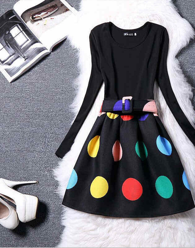 Print Dress Women Brand Long Sleeve Ladies Casual Dresses Woman