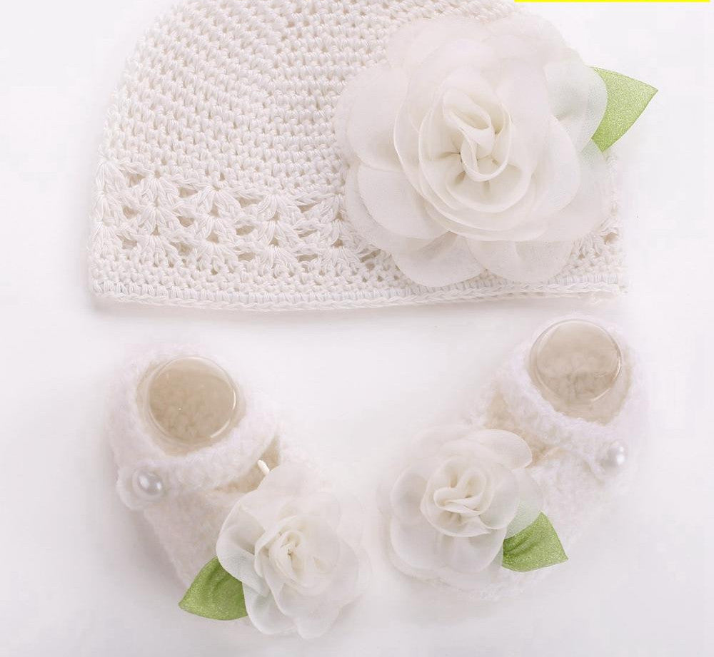 Online discount shop Australia - Big Flower Knitting Baby Shoes Girls Hats Sets Ballerina Booties Baby Fashion Newborn First Walker,Vintage Accessories